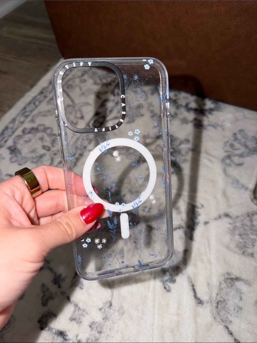 Casetify Clear MagSafe Case with Tiny Blue Floral Accents